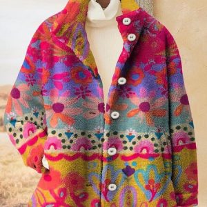 Women's Ethnic Thicken Loose Jacket, Outerwear, color:Orange Red|size:3XL, catalog Noracora shop