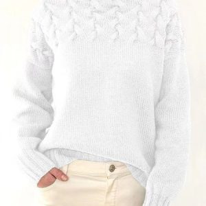Women Yarn/Wool Yarn Plain Long Sleeve Comfy Casual Sweater, Sweaters, color:White|size:3XL, catalog Noracora shop