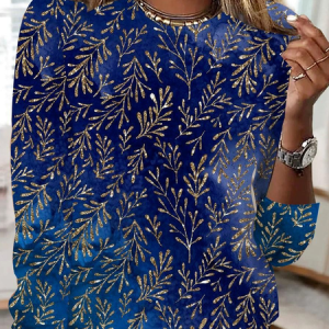 Jersey Loose Floral Casual T-Shirt, Long sleeves, Lilicloth.com
