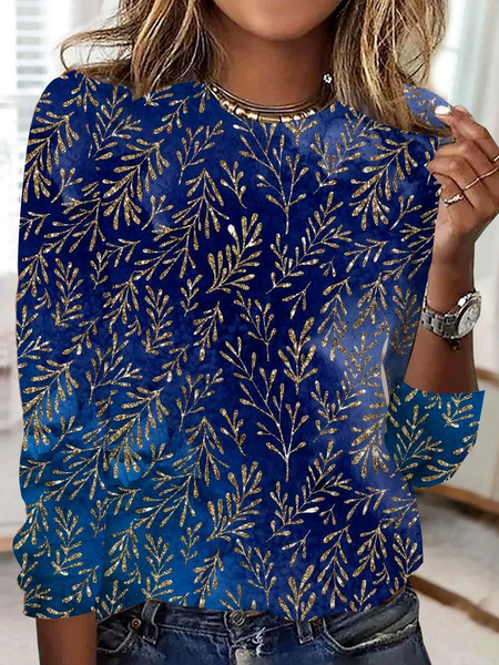 Jersey Loose Floral Casual T-Shirt, Long sleeves, Lilicloth.com