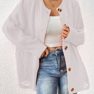 Women Wool/Knitting Plain Long Sleeve Comfy Casual Cardigan, Cardigans, color:White|size:L, catalog Noracora shop