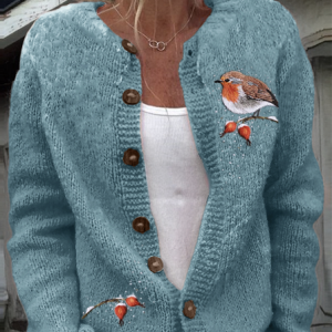 Vintage bird embroidery knitted sweater cardigan, Cardigans, Lilicloth.com