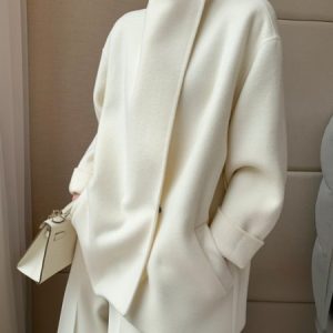 Raglan Sleeves Woolen Others Urban Coat, Coats, color:White|size:XXL, Stylewe