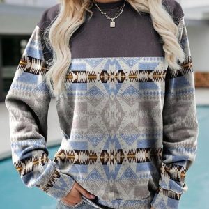 Casual Crew Neck Ethnic Sweatshirt, Hoodies & Sweatshirts, color:Gray|size:5XL, catalog Noracora shop