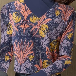 Vintage Paisley Mock Neck Long Sleeve T-shirt, T-shirts, color:Deep Blue|size:XXL, catalog Noracora shop