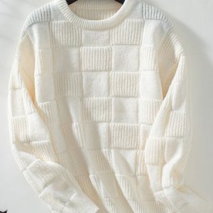 Women Yarn/Wool Yarn Plain Long Sleeve Comfy Casual Sweater, Sweaters, color:Off White|size:XL, catalog Noracora shop
