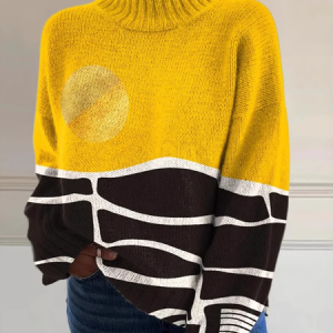 Women's Turtleneck Abstract Casual Spring/Fall Long Sleeve Sweatshirt, JustFashionNow Sweatshirts & Hoodies, color:Yellow|size:3XL,