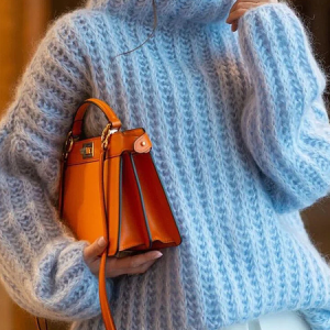 Medium Elasticity Casual Loose Turtleneck Long Sleeve Regular Sleeve Sweater, Pullovers, color:Blue|size:XXL, Stylewe