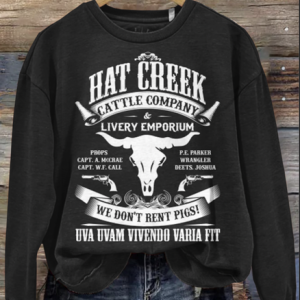 Hat Creek printed round neck pullover sweatshirt, Hoodies&Sweatshirts, Lilicloth.com
