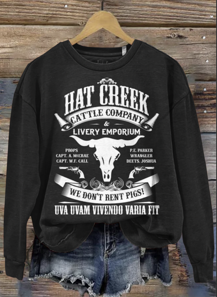 Hat Creek printed round neck pullover sweatshirt, Hoodies&Sweatshirts, Lilicloth.com