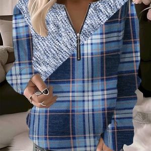 Casual Crew Neck Plaid Sweatshirt, Hoodies & Sweatshirts, color:Blue|size:XXL, catalog Noracora shop