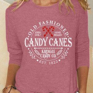 Christmas Candy Cane North Pole Casual Long Sleeve Shirt, Long sleeves, Lilicloth.com