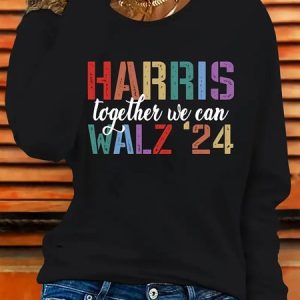 Casual Text Letters Crew Neck Long Sleeve T-shirt, T-shirts, color:Black|size:3XL, catalog Noracora shop