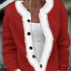 Women Christmas Knitted Plants Long Sleeve Comfy Casual Cardigan, Outerwear, color:Red|size:5XL, catalog Noracora shop