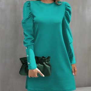 Women Plain Crew Neck Long Sleeve Comfy Casual Midi Dress, Dresses, color:Sky Blue|size:XXL, catalog Noracora shop