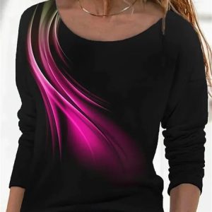 Casual Jersey Loose Crew Neck T-Shirt, Long sleeves, Lilicloth.com