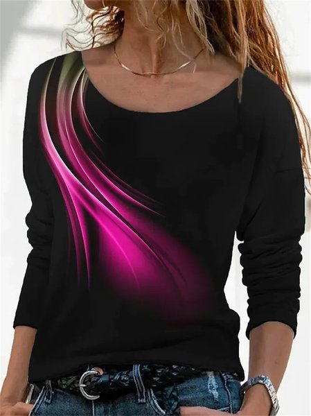 Casual Jersey Loose Crew Neck T-Shirt, Long sleeves, Lilicloth.com