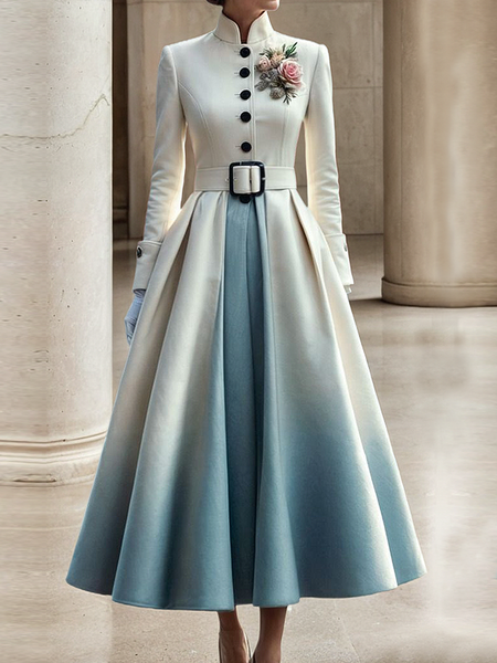 Regular Sleeve Elegant Stand Collar Ombre Regular Fit Coat With Belt Corsage not included, Coats, color:As Picture|size:XXL, Stylewe