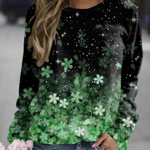 Women's St Patricks Day  Four-leaf Clover Print Long Sleeve Casual Crew Neck Sweatshirt, JustFashionNow Sweatshirts & Hoodies, color:Black|size:XXL,