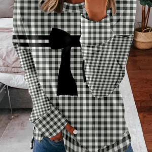 Women's Crew Neck Plaid Casual Spring/Fall Long Sleeve Sweatshirt, JustFashionNow Sweatshirts & Hoodies, color:Black|size:4XL,