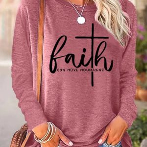 Casual Text Letters Crew Neck Blouse, Long sleeves, Lilicloth.com