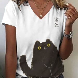 Casual Animal V Neck Short Sleeve T-shirt, T-shirts, color:White|size:4XL, catalog Noracora shop