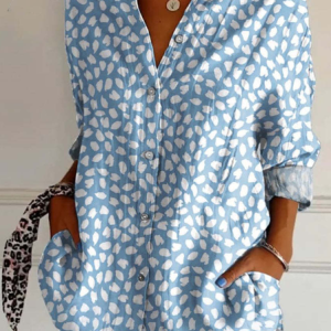 Shirt Collar Long Sleeve Floral Regular Loose Shirt For Women, Shirts, color:Blue|size:XXL, catalog Noracora shop