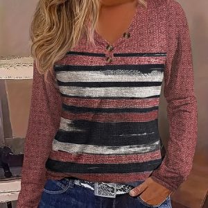Crew Neck Long Sleeve Striped Regular Micro-Elasticity Loose Blouse For Women, Blouses, color:Multicolor|size:XXL, catalog Noracora shop