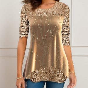 Women's Long Sleeve Blouse Spring/Fall Christmas Jersey Crew Neck Daily Going Out Casual Top, JustFashionNow Shirts, color:Yellow|size:5XL,
