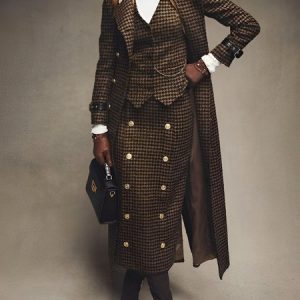 Regular Sleeve Houndstooth Urban Coat, Coats, color:As Picture|size:XXL, Stylewe