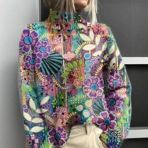 Women's Turtleneck Abstract Casual Spring/Fall Long Sleeve Sweatshirt, JustFashionNow Sweatshirts & Hoodies, color:Purple|size:3XL,