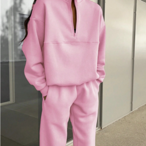 Women's Plain Daily Going Out Two Piece Set Long Sleeve Casual Spring/Fall Top With Pants Matching Set, JustFashionNow Suit Set, color:Pink|size:XXL,