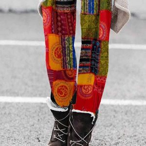Women's Casual Ethnic Jersey All Season Long Leggings, JustFashionNow Leggings, color:Red|size:XXL,