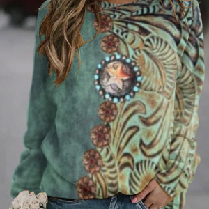 Rural denim color blocked round neck sweatshirt, Hoodies&Sweatshirts, Lilicloth.com