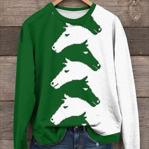Casual Crew Neck Animal Horse Pattern Sweatshirt, Hoodies & Sweatshirts, color:Green|size:5XL, catalog Noracora shop