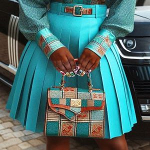 Pleated Elegant Skirt With Belt, Skirts, color:Blue|size:XXL, Stylewe