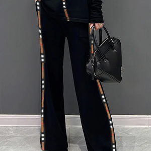 Color Block Casual Loose Pocket Knit Pants, Pants, color:Black|size:XXL, Stylewe