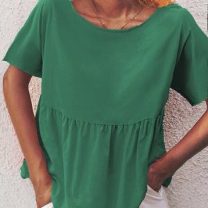 Women Linen Casual Loose short sleeve Top, T-shirts, color:Green|size:XXL, catalog Noracora shop