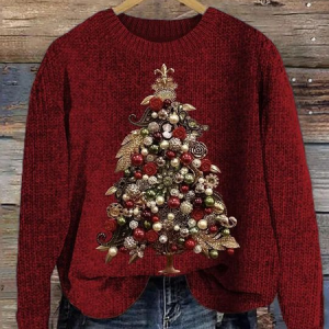 Women Knitted Christmas Tree Long Sleeve Comfy Casual Sweater, Sweaters, color:Red|size:5XL, catalog Noracora shop