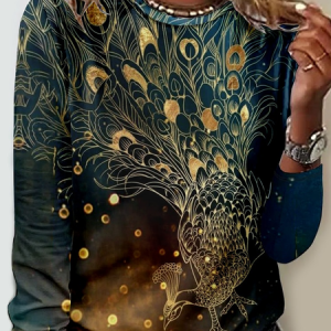 Casual Animal Crew Neck Long Sleeve T-shirt, T-shirts, color:As Picture|size:4XL, catalog Noracora shop