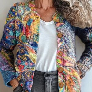 Women Ethnic Long Sleeve Comfy Boho Cardigan, Outerwear, color:Multicolor|size:5XL, catalog Noracora shop