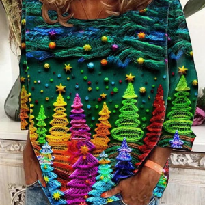 Women's Crew Neck Christmas Tree Casual Spring/Fall Long Sleeve Sweatshirt, JustFashionNow Sweatshirts & Hoodies, color:Green|size:XXL,