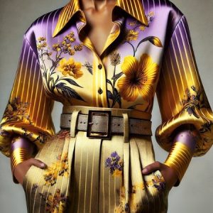Elegant Gradient Pattern Printing Balloon Sleeve Shirt, Blouses and Shirts, color:As Picture|size:XXL, Stylewe