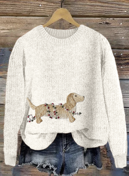 Christmas pet dog knitted round neck sweater, Sweaters, Lilicloth.com