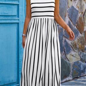 Casual Crew Neck Short Sleeve Knit Dress, Midi, color:Black-white|size:XXL, catalog Noracora shop
