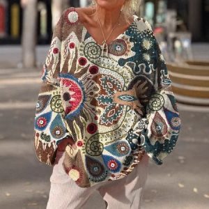 Casual Christmas Holly Jolly V Neck Floral Sweatshirt, Hoodies & Sweatshirts, color:Multicolor|size:4XL, catalog Noracora shop