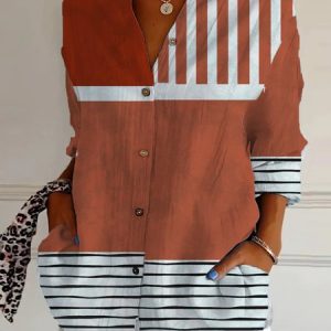 Shirt Collar Long Sleeve Geometric Regular Loose Shirt For Women, Shirts, color:Orange Red|size:5XL, catalog Noracora shop