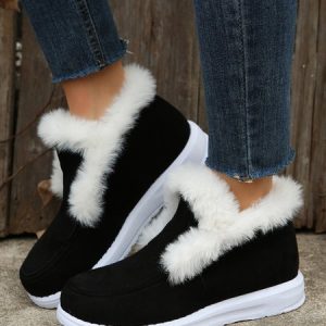 Vintage Plain Warmth Slip On Flat Heel Snow Boots, Boots, color:Black|size:43, catalog Noracora shop