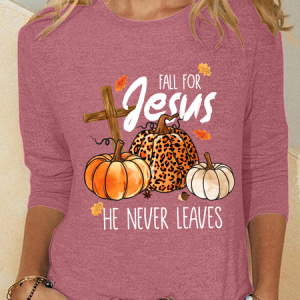 Fall For Jesus He Never Leaves Thanksgiving Casual Long Sleeve Shirt, Long sleeves, Lilicloth.com
