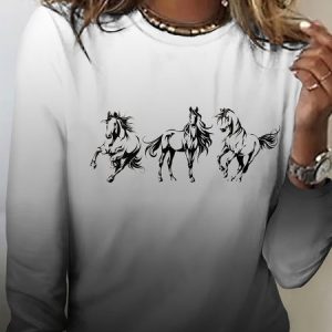 Gradient horse print long sleeved T-shirt, Long sleeves, Lilicloth.com